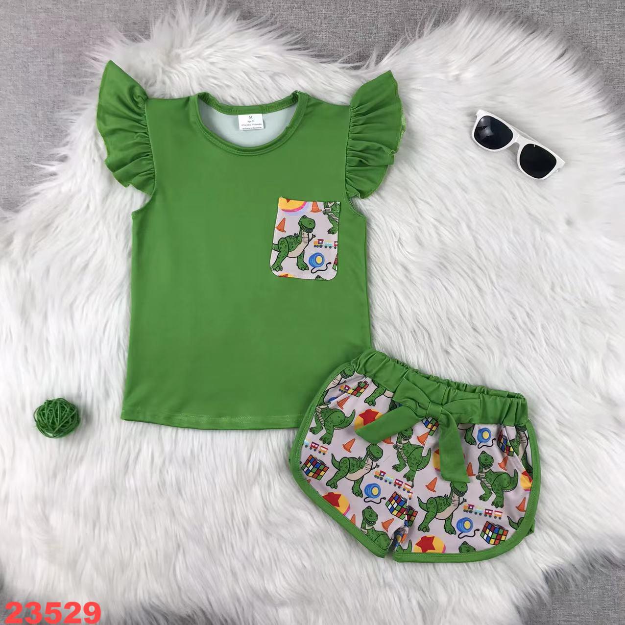 Green Dinosaur-Themed Short Sleeve Set for Kids