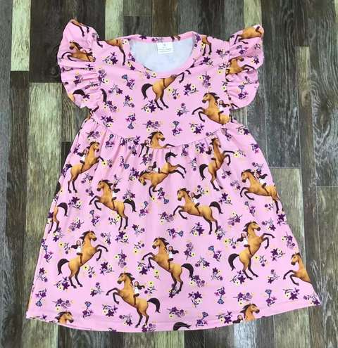 Pink Horse Patterned Children's Dress