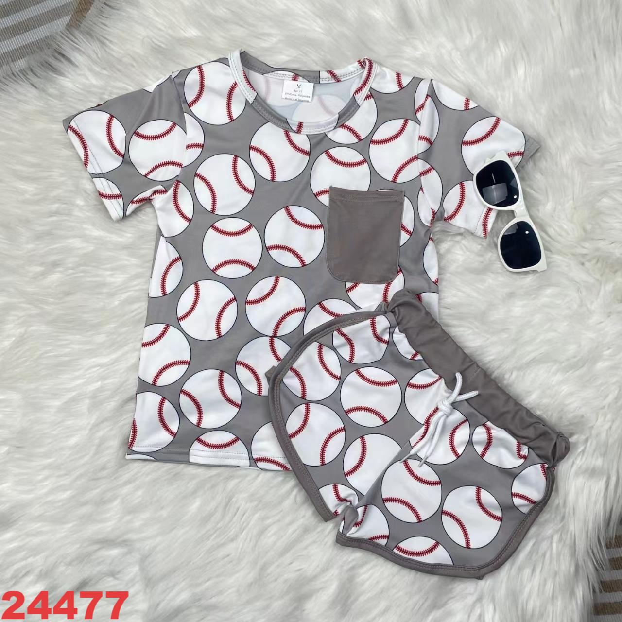 Baseball Print Short Sleeve Set