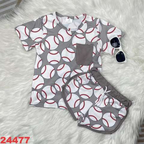 Baseball Print Short Sleeve Set