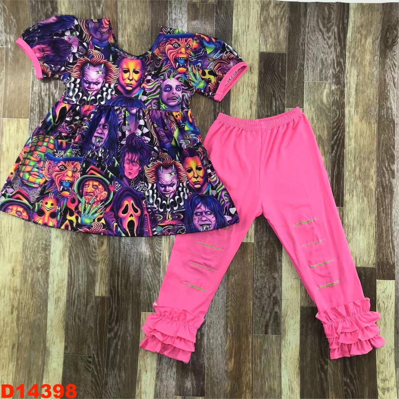 Girls' Printed Short Sleeve Top and Ruffled Pants Set