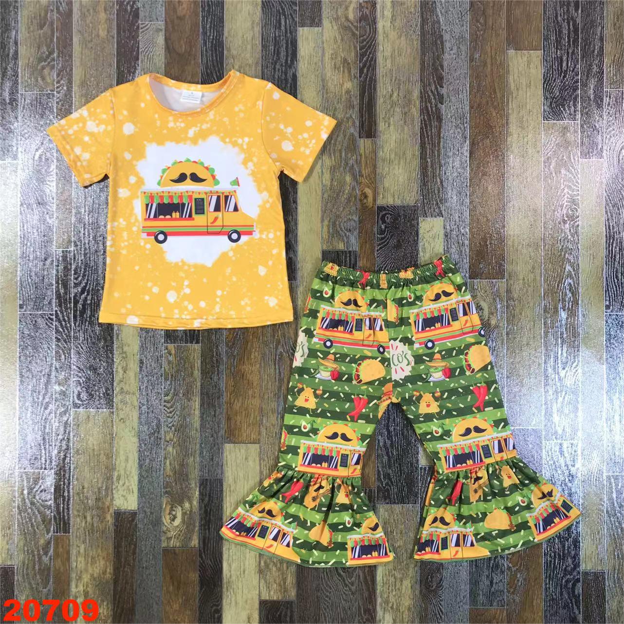 Kids' Taco-Themed Yellow and Green Short Sleeve Set