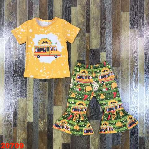 Kids' Taco-Themed Yellow and Green Short Sleeve Set