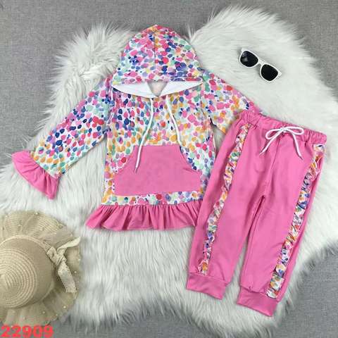 Girls' Long Sleeve Ruffle Hoodie and Pants Set