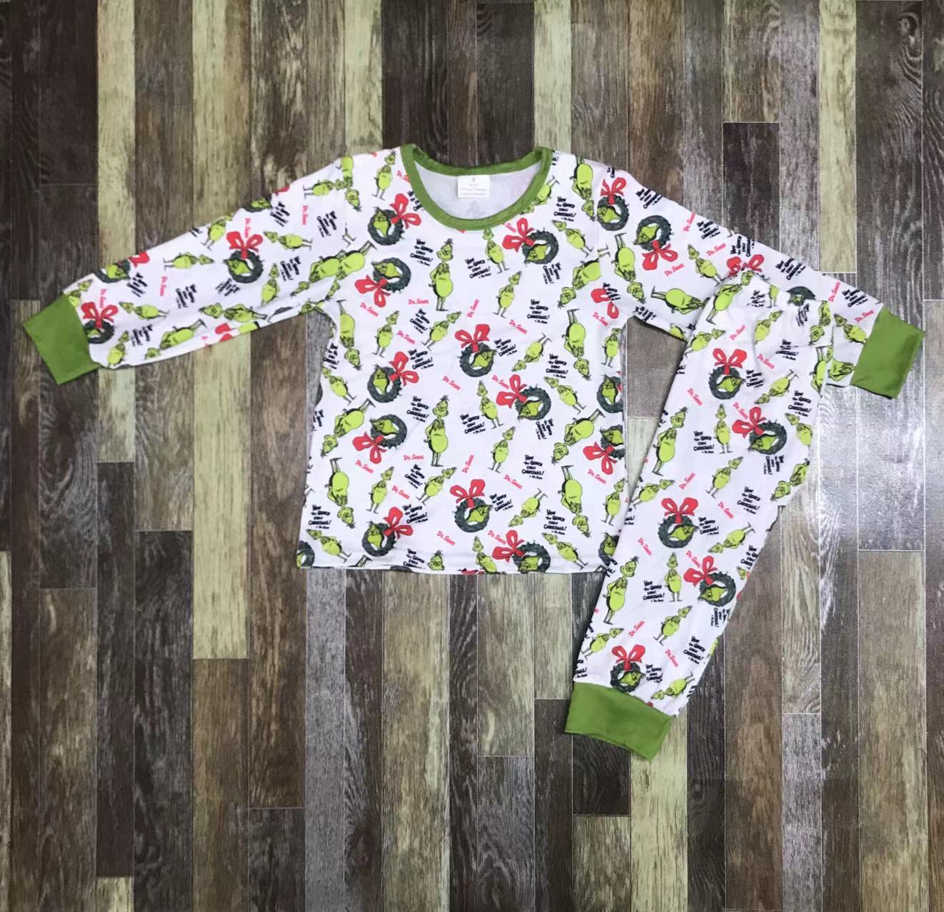 Children's Long Sleeve Pajama Set with Green Grinch Print