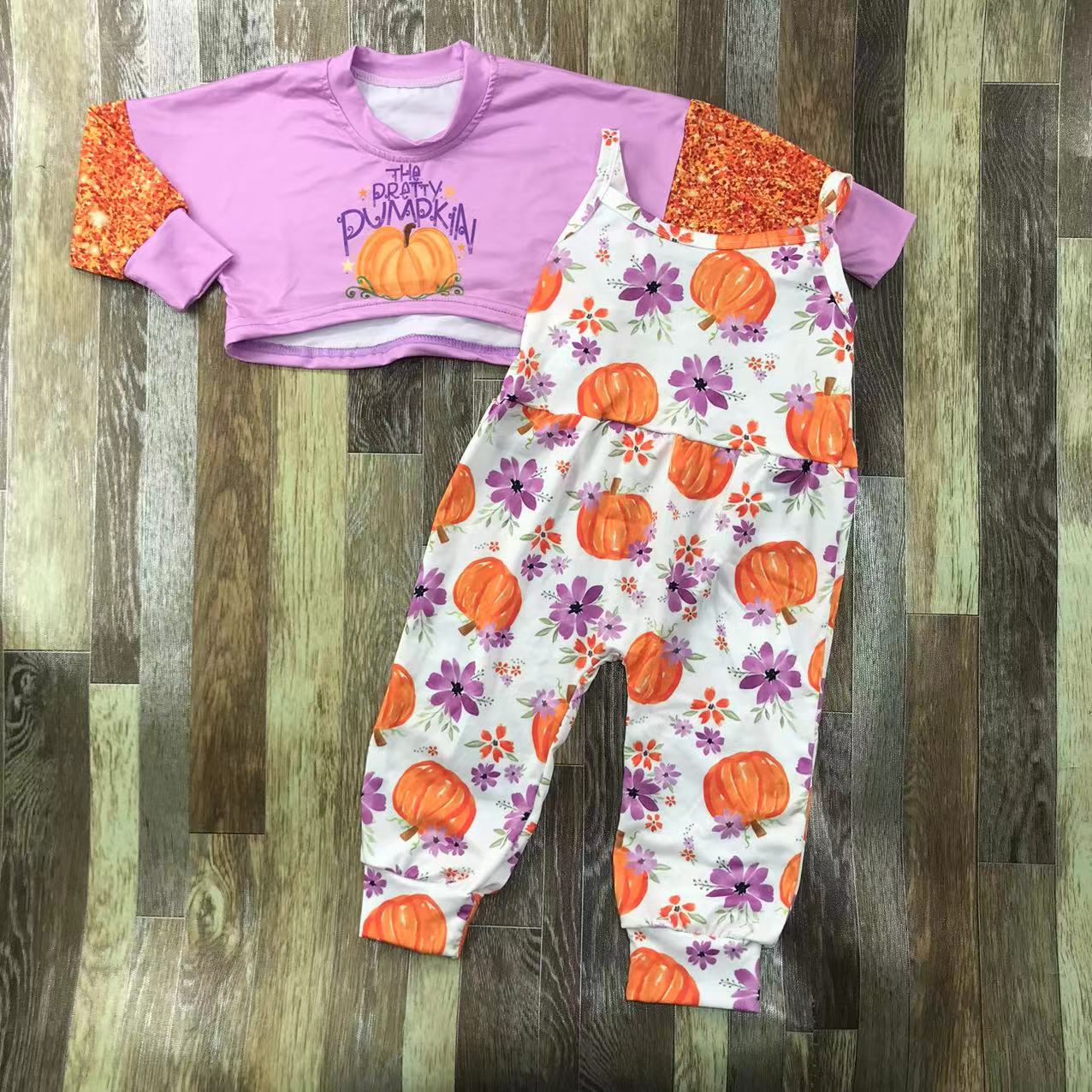 Pumpkin-Themed Long Sleeve and Jumpsuit Set