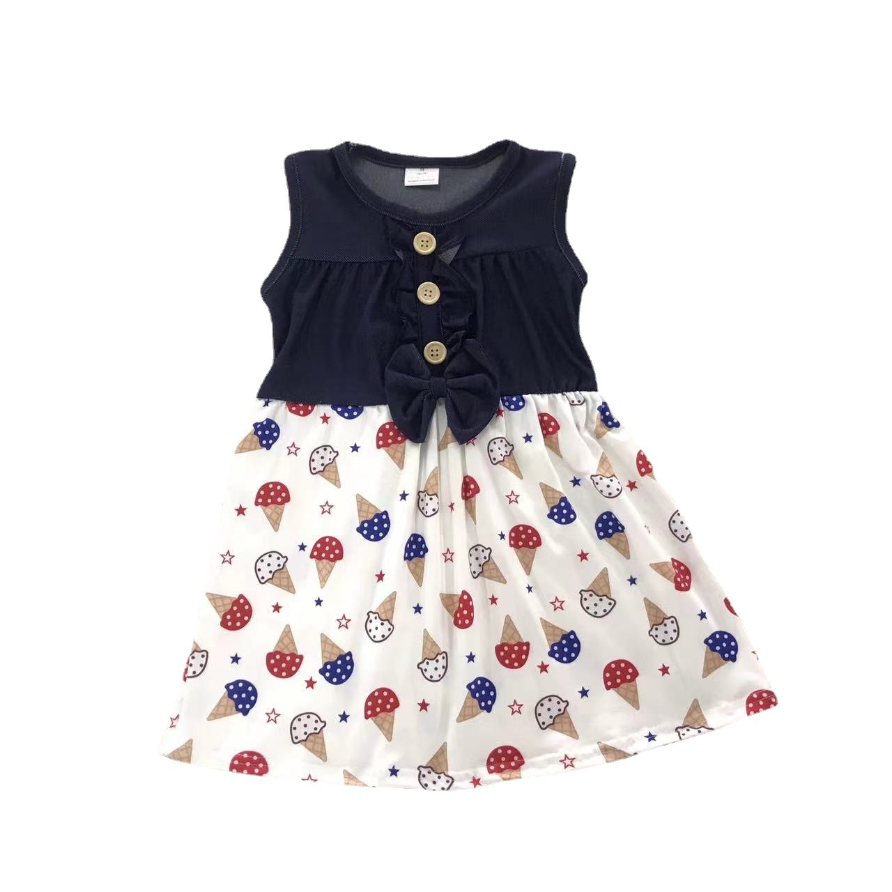 Sleeveless Ice Cream Print Dress with Buttons