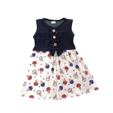 Sleeveless Ice Cream Print Dress with Buttons