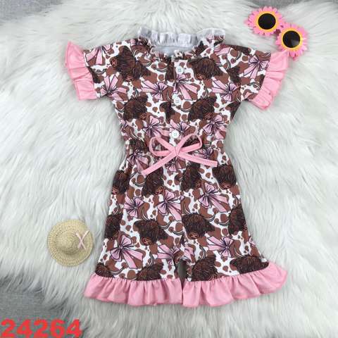 Floral and Animal Print Short-Sleeve Romper with Ruffle Details