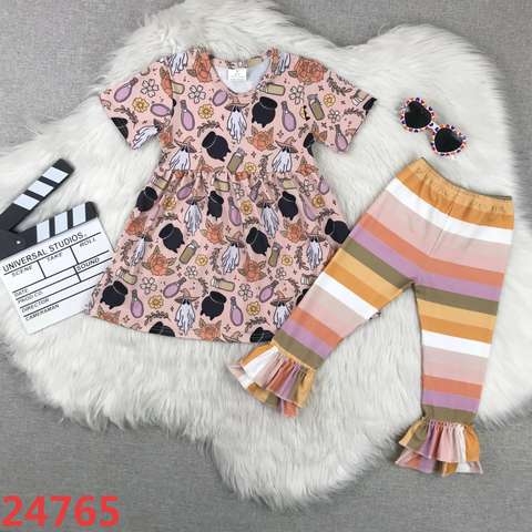 Girls’ Floral Short Sleeve Top and Striped Pants Set