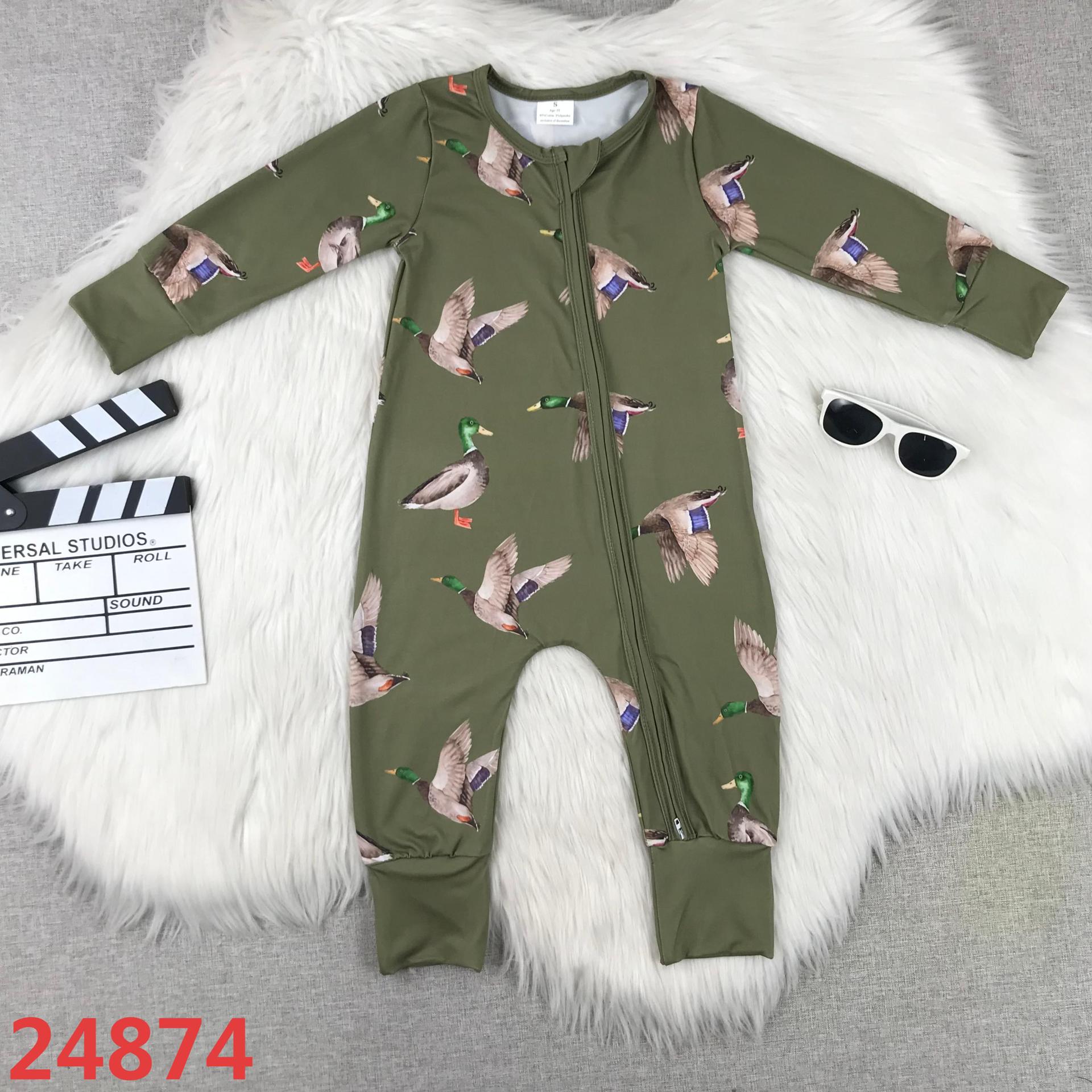 Duck Print Long Sleeve Zippered Romper