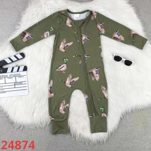 Duck Print Long Sleeve Zippered Romper