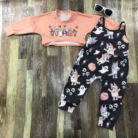 Halloween-Themed Long Sleeve and Jumpsuit Set for Kids