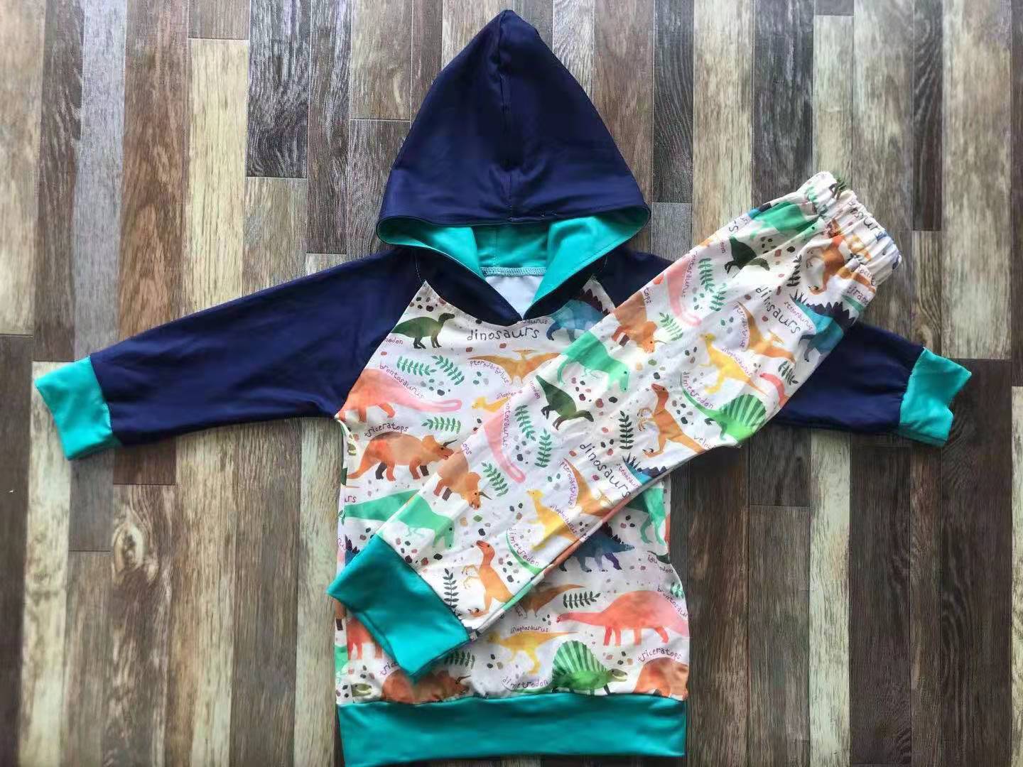 Dinosaur Print Hoodie and Pants Set for Kids