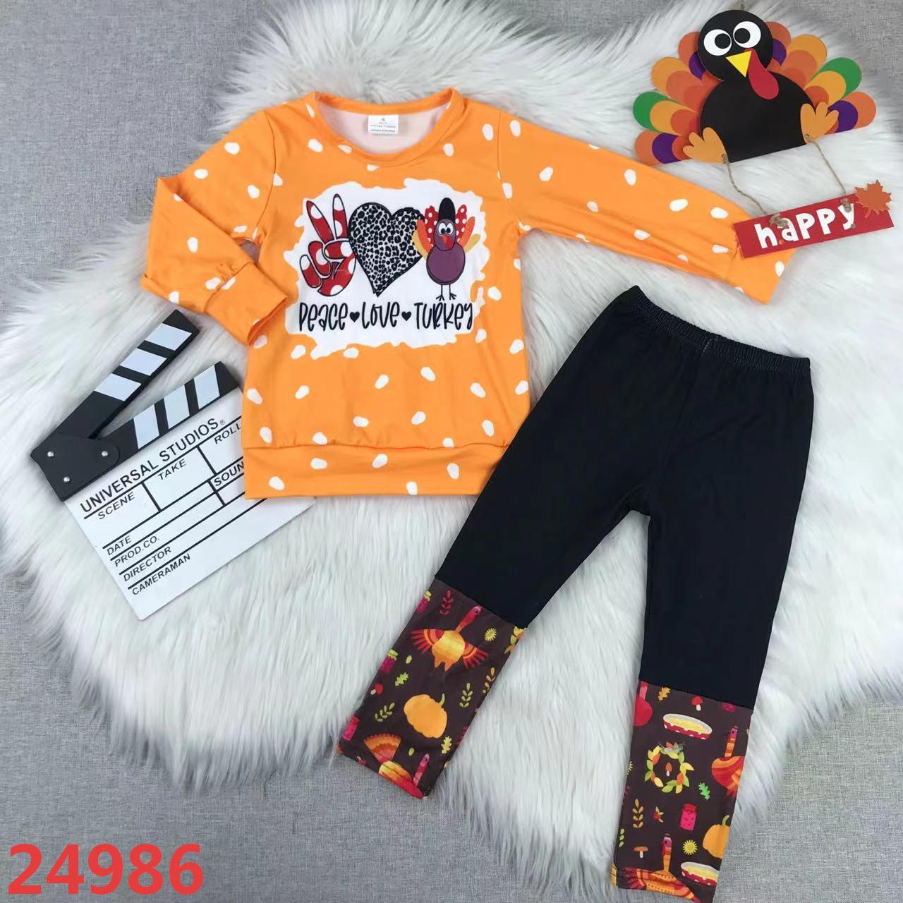 Thanksgiving Long Sleeve Polka Dot Clothing Set