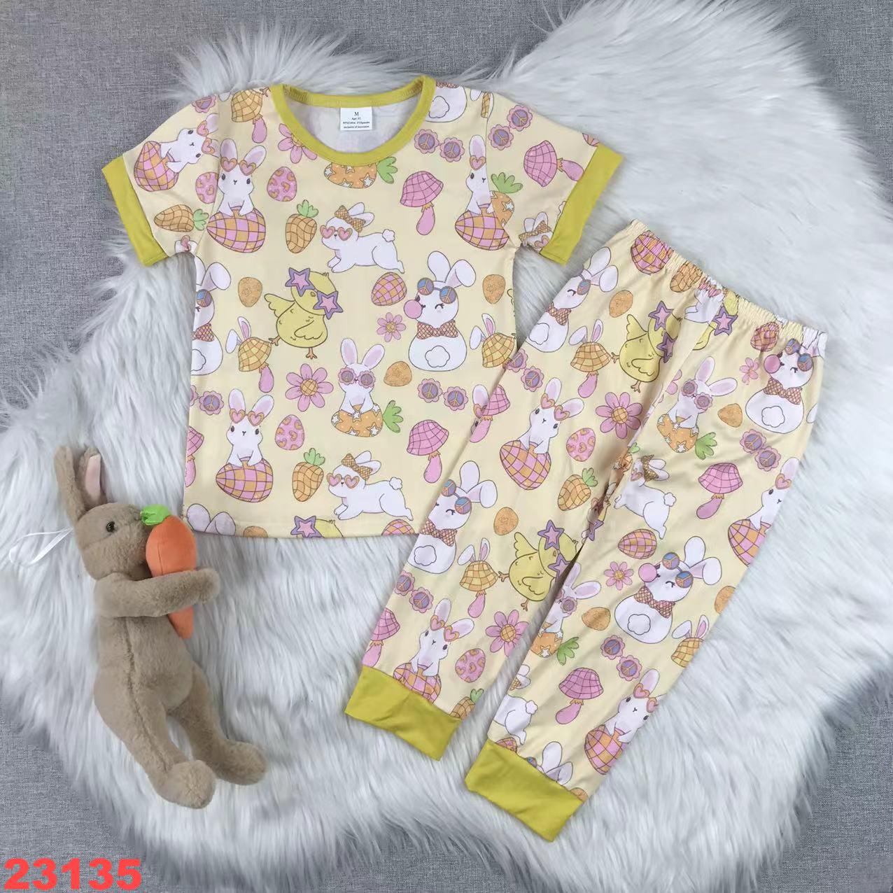 Children's Bunny Printed Short Sleeve and Pants Set