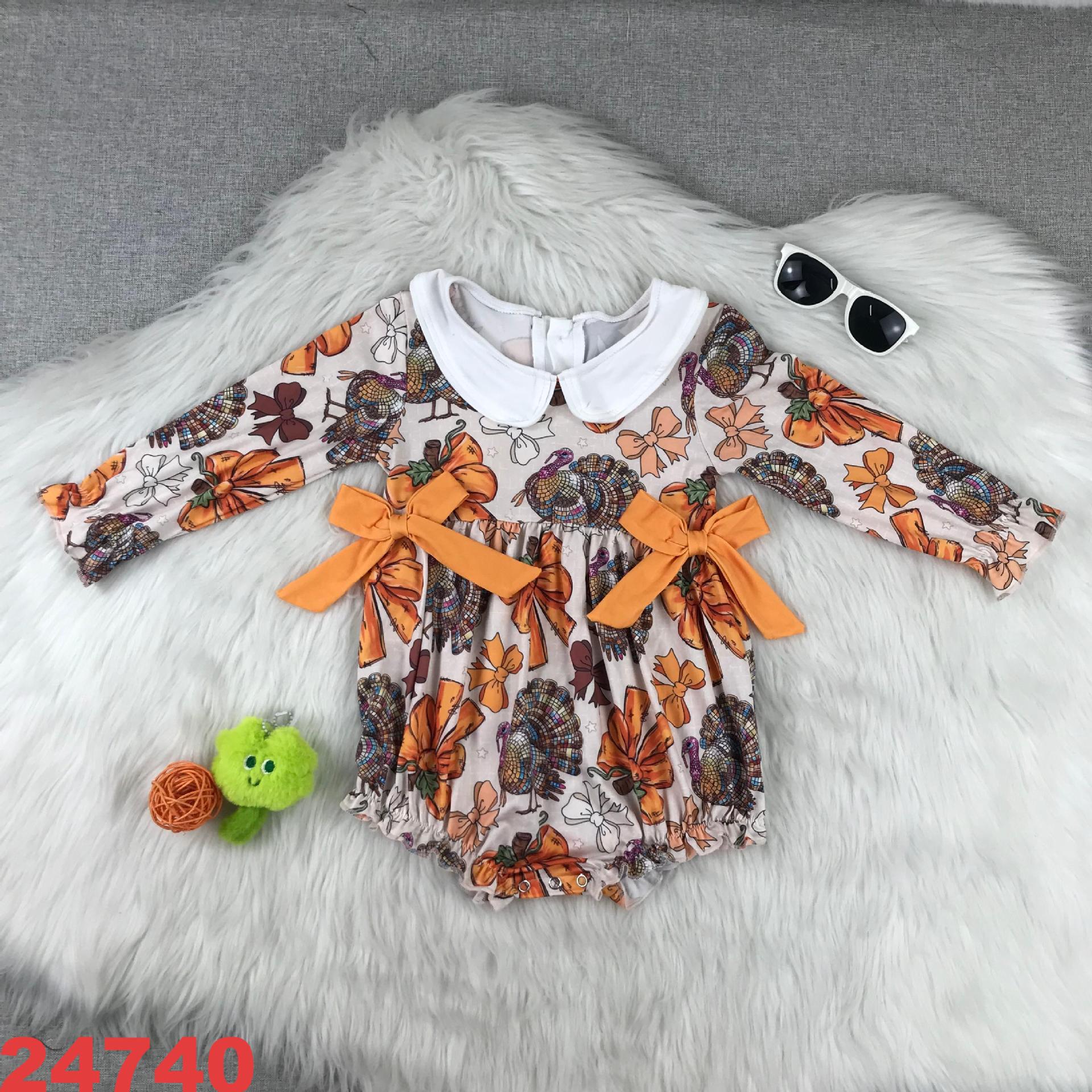 Floral Long Sleeve Baby Romper with Decorative Bows
