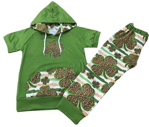 Green Clover Short Sleeve Hoodie and Pants Set