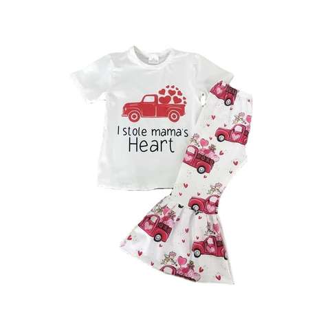 Valentine's Theme Kids Outfit - Short Sleeve Top and Printed Bottoms