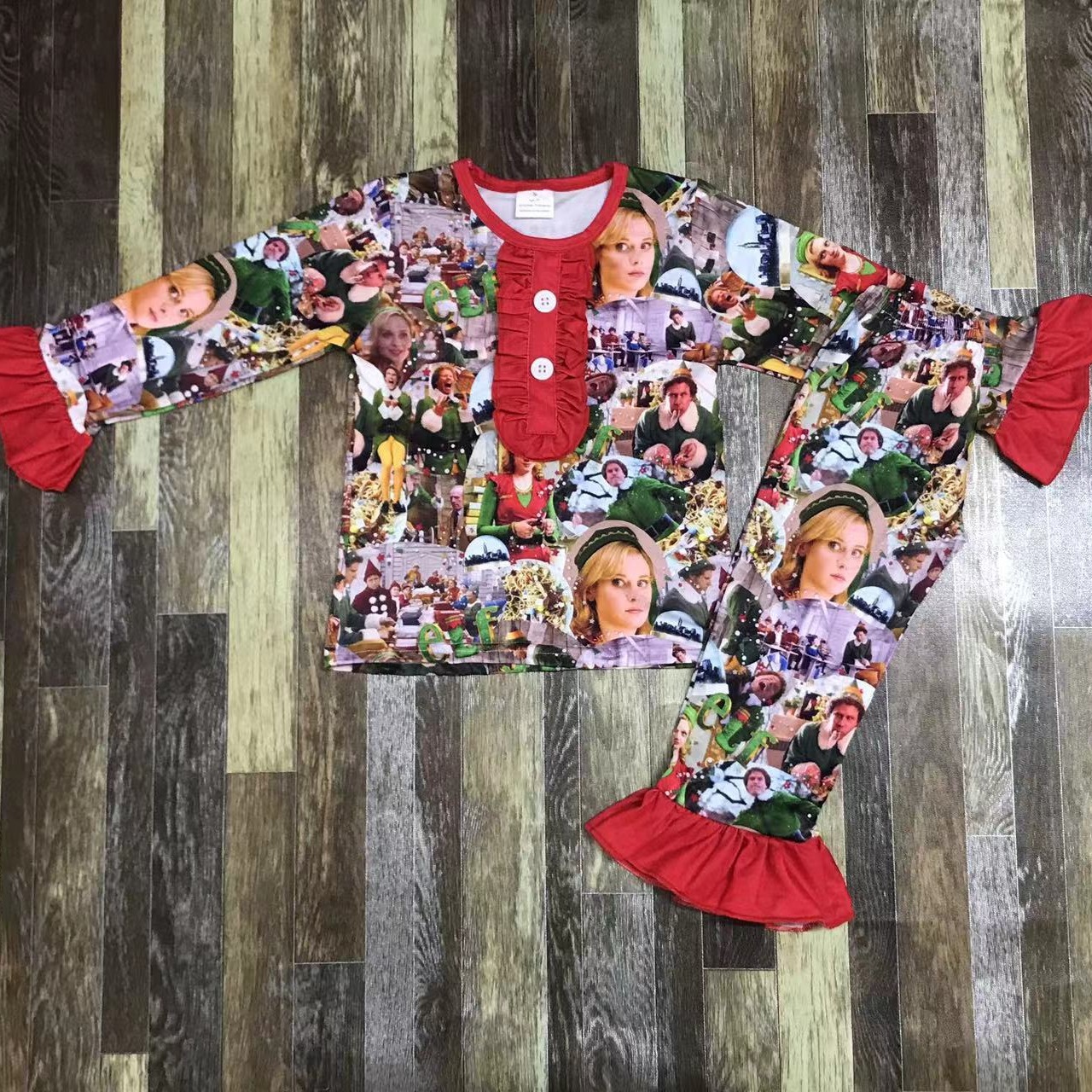 Festive Long Sleeve Ruffled Button Set