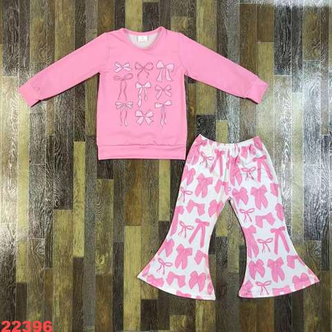 Pink Bow Pattern Long Sleeve Set for Kids