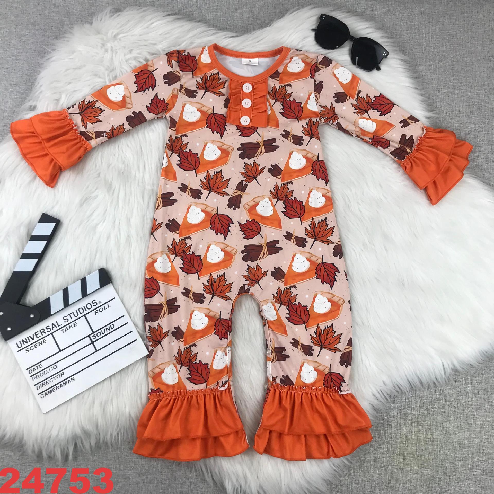 Autumn Printed Long Sleeve Ruffled Romper