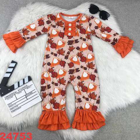 Autumn Printed Long Sleeve Ruffled Romper