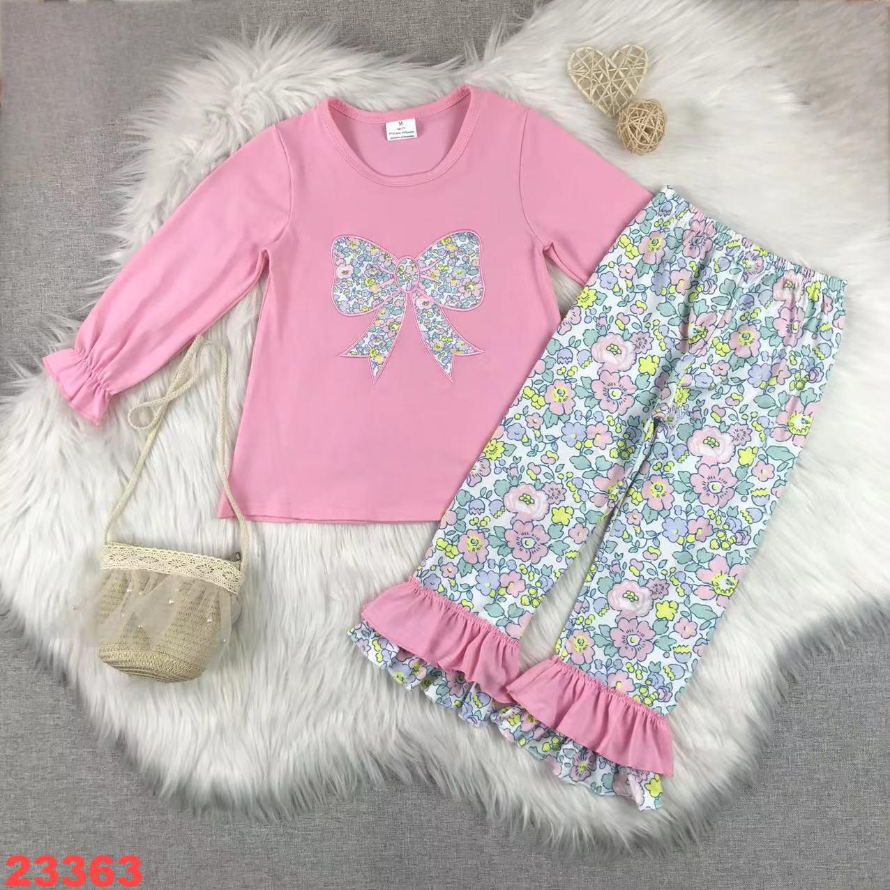 Floral Bow Long Sleeve Set for Girls