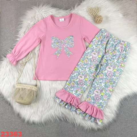 Floral Bow Long Sleeve Set for Girls