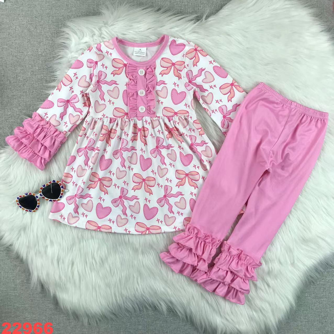 Pink Ruffled Long Sleeve Top and Pants Set