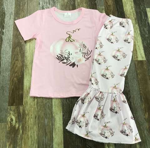 Pink Pumpkin Print Short Sleeve Set