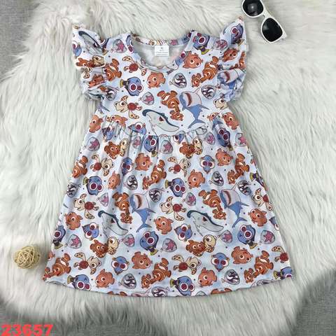 Cartoon Print Short Sleeve Girls' Dress