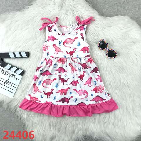 Sleeveless Dinosaur Print Dress for Girls