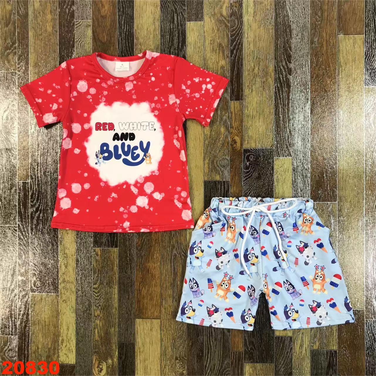 Red Cartoon Short Sleeve Shirt and Printed Shorts Set for Kids