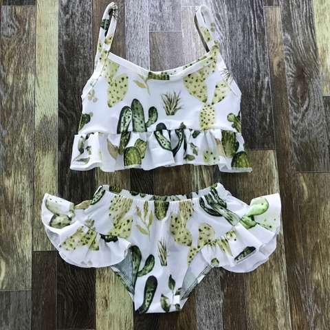 Cactus Printed Two-Piece Ruffle Swimwear for Kids