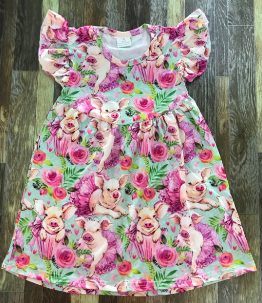 Kids Floral Pig Print Dress