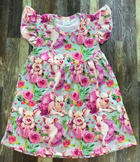 Kids Floral Pig Print Dress