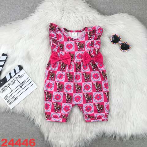 Pink Animal Print Baby Romper with Bows