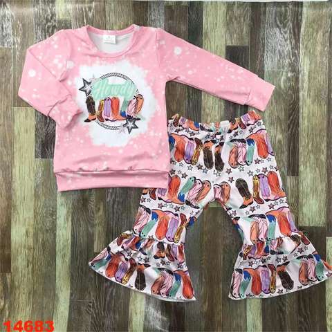 Pink Howdy Long Sleeve Outfit with Flared Pants