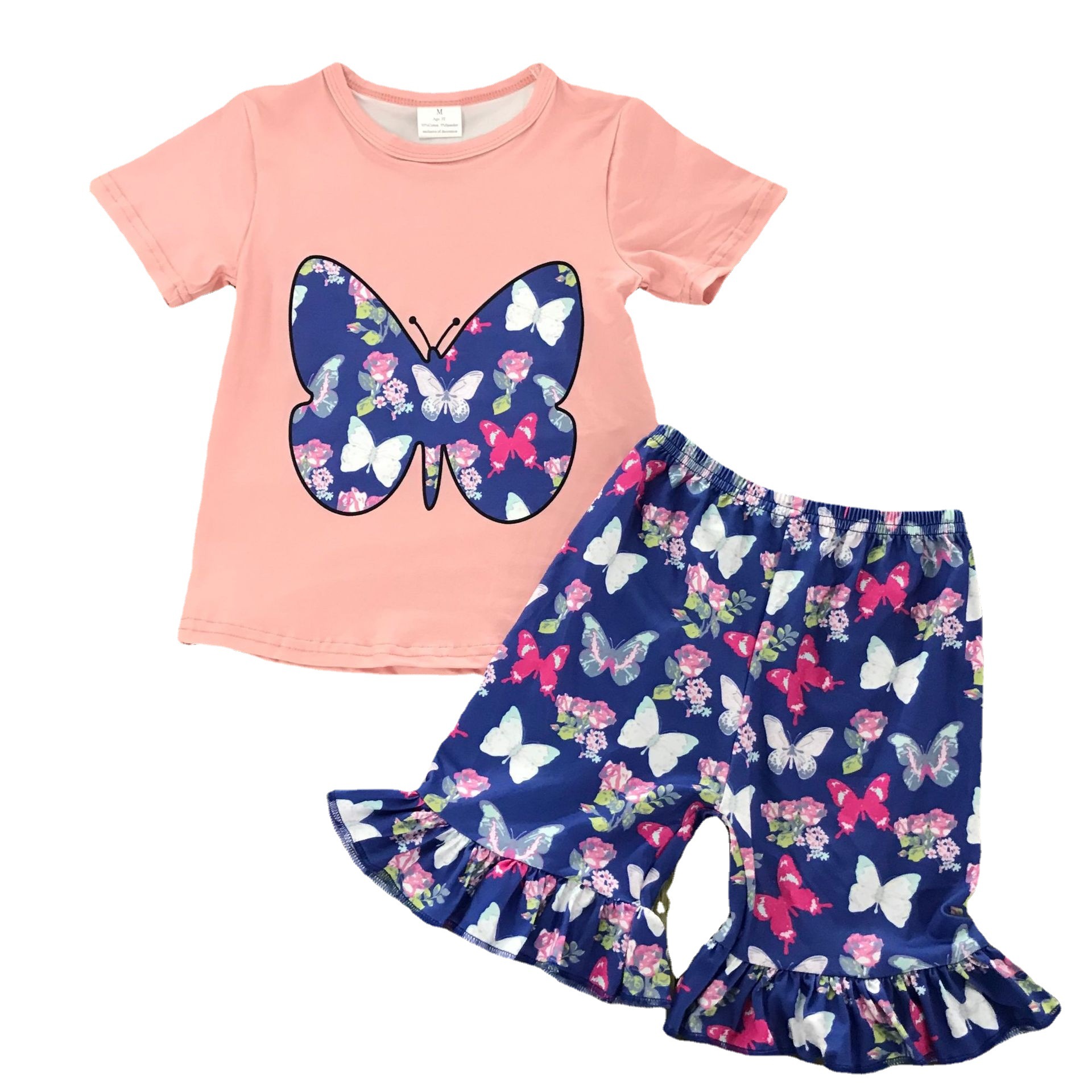 Butterfly Print Short Sleeve Set for Kids