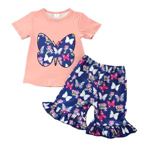 Butterfly Print Short Sleeve Set for Kids