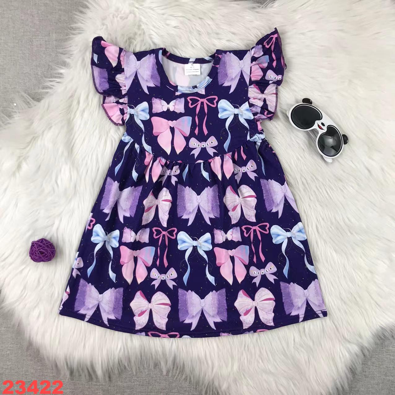 Purple Bow Patterned Sleeveless Dress for Children