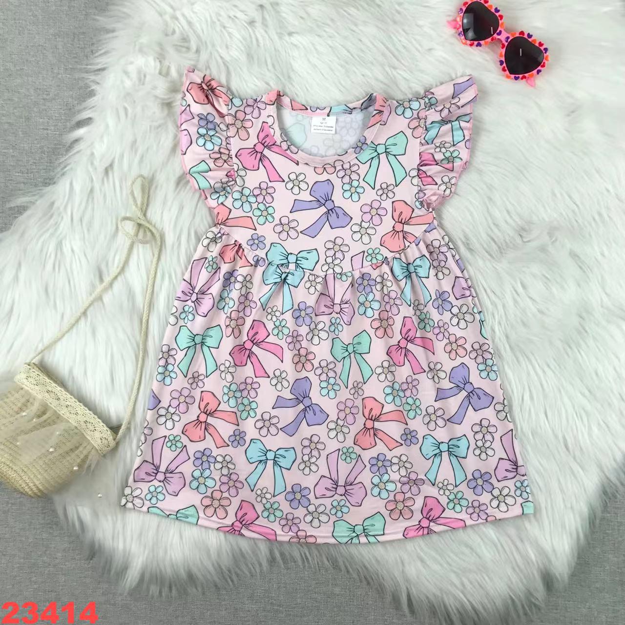 Floral and Bow Print Sleeveless Dress