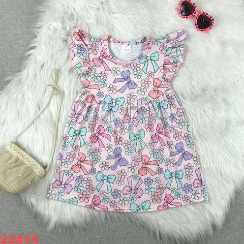 Floral and Bow Print Sleeveless Dress