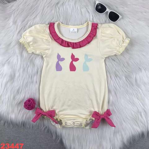 Girls' Ruffled Short Sleeve Onesie with Bunny Print