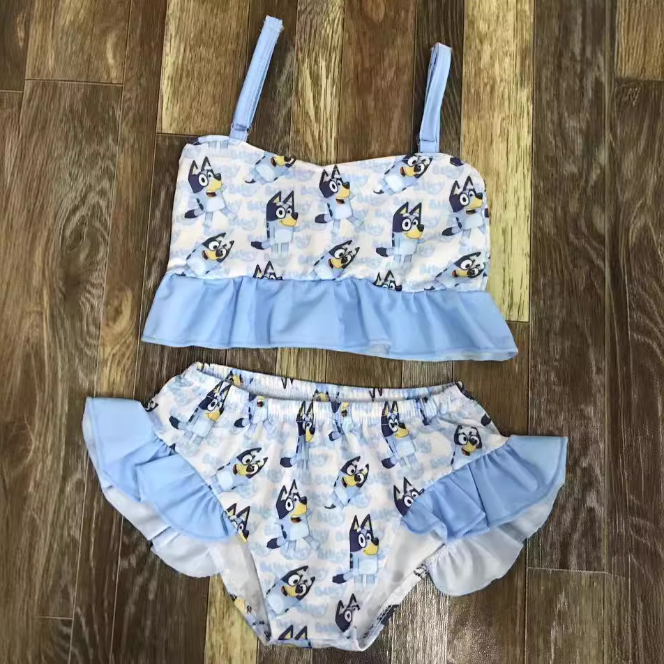 Blue Cartoon Printed Two-Piece Set for Kids
