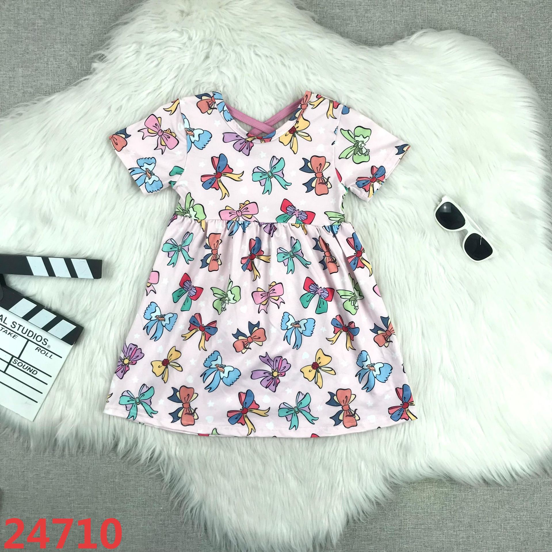 Pink Bow Pattern Kids Dress