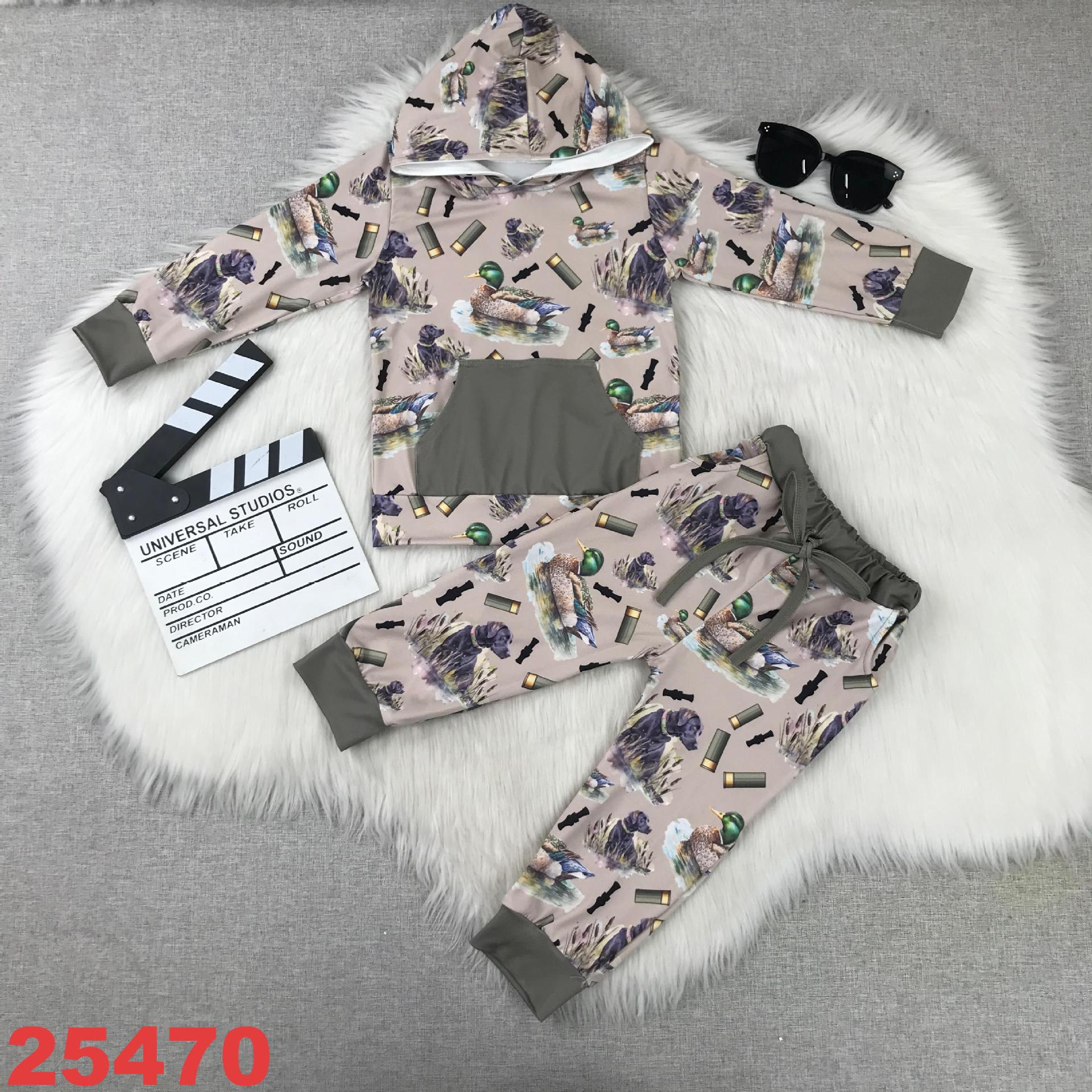 Hooded Long Sleeve Kidswear Set with Printed Joggers