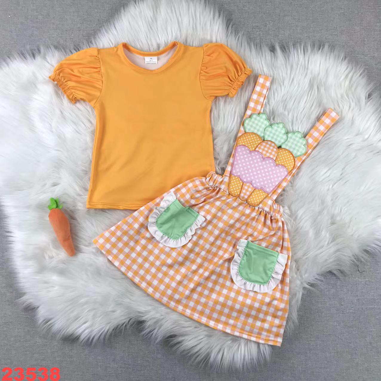 Girls' Ice Cream Patchwork Orange Gingham Short Sleeve Set