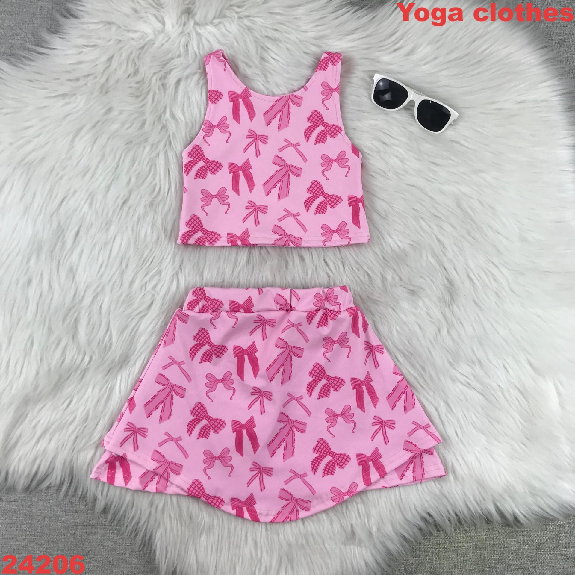 Pink Bow Pattern Sleeveless Top and Skirt Set